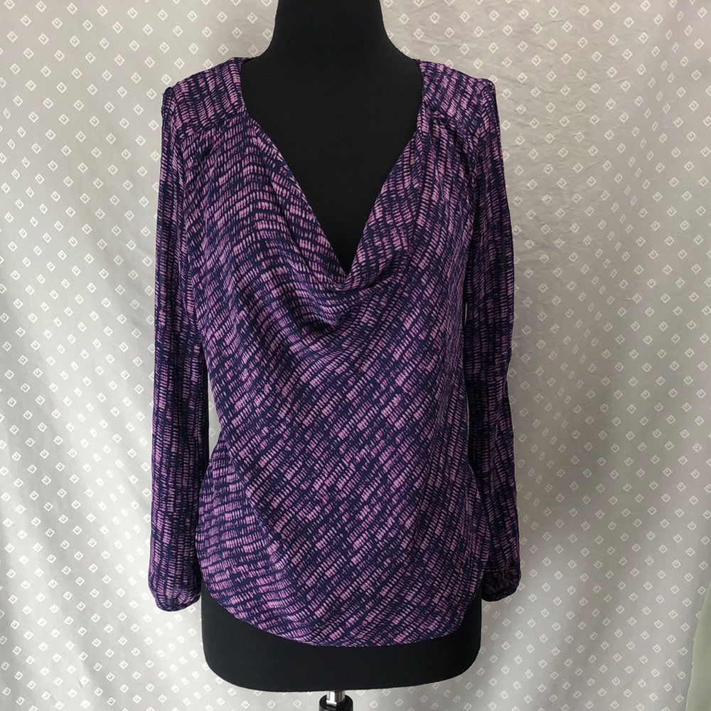 Purple Cowl Neck Cut Out Blouse
